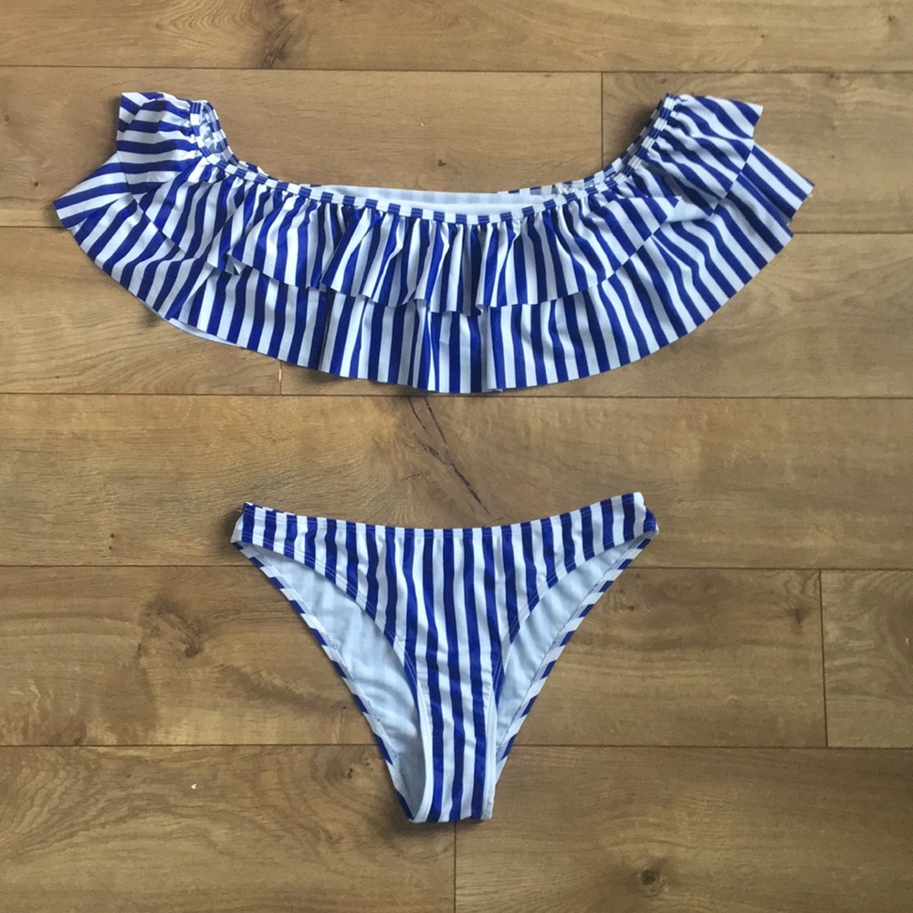 Blue and White Strip Bathing Suit